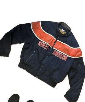 Vintage Harley-Davidson Motorcycle Racing Nylon Windbreaker Bomber Jacket